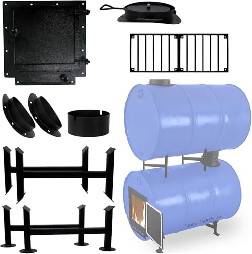 SONRET - Double Barrel Stove Kit for 30 to 55 Gal Drum, Heavy Duty Steel