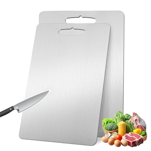 Comparison: What Are The Best Cutting Boards To Buy 9 2 Pack Titanium Cutting Board, 2025 New Upgrade 100% Pure Titanium Cutting Boards for Kitchen, Hygiene & Durability Non Stick Chopping Board, Double sided Cutting Mat, Easy to Clean (15 * 11)
