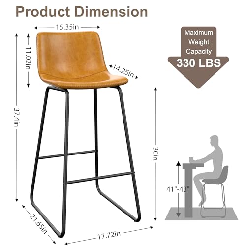 Image of REONEY Bar Stools Set of 2, 30 inch Urban Faux Leather Counter Stools, Brown