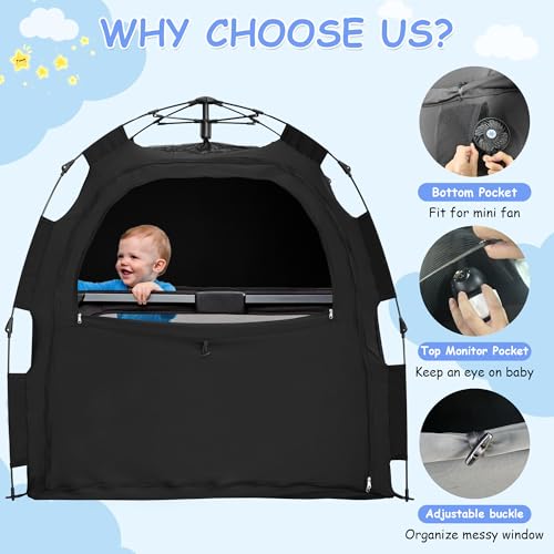 Image of YABORAS Sleep Tent for Pack N Play, Baby Sleep Tent One-Click Assembly Effective Light Blocking Tent for Sleep Pod & Mini Crib, Light Blocking Tent for Babies and Toddlers