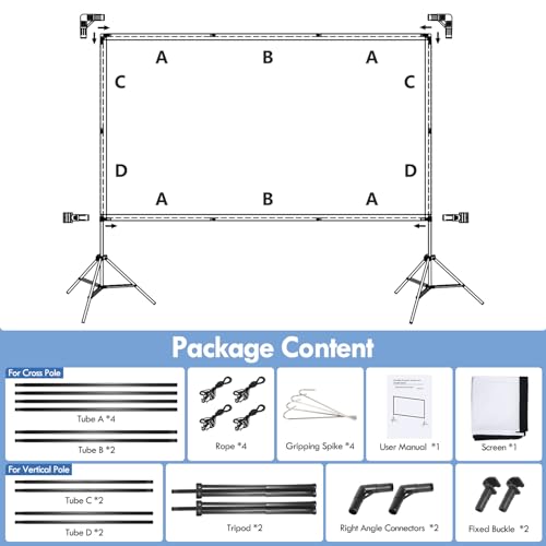 VISULAPEX No Wrinkles 100 Inch Projector Screen - Super Stable with Dual Tripods, Strong Stands, Portable Design for Indoor/Outdoor, 16:9, 4K - Perfect for Camping, Parties, and Home Theater - Image 5