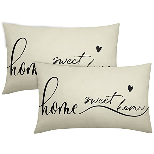Home Decorative Pillow Covers 12X20 Home Sweet Home Throw Pillow Covers Farmhouse Linen Lumbar Cushion Cover Housewarming Gift Rustic Decor For Picnic Party Wedding Living Room Set Of 2 #TOP23