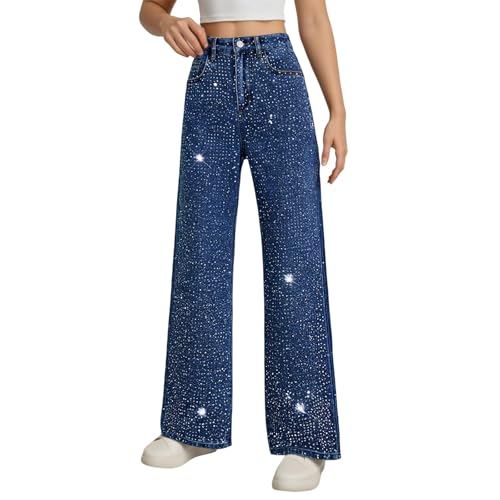 Vaquetos Y2K Rhinestone holgados con diamantes de imitación para un brillo duradero