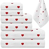 JarThenaAMCS 6Pcs Valentine' s Day Bath Towels Set Includes 2 Heart Embroidered Cotton Hand Towels 2 Decorative Bath Towel 2 Washcloths for Holiday Home Bathroom Kitchen Decor