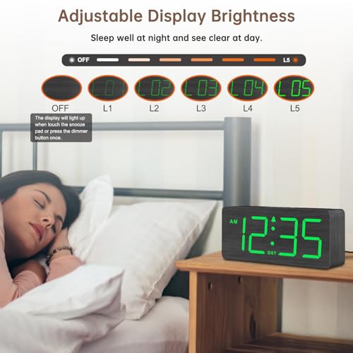 Image of DreamSky Wooden Digital Alarm Clock for Bedroom with Large Numbers | Desk Clocks for Living Room Office, Loud Alarm for Heavy Sleepers Adults, Volume Control, Dimmer, DST, Wood Decor (Plug-in)