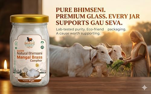 Image of First Hygienic Premium Glass Jar Pack & Lab Tested Edible Grade Solid Crystals Natural Bhimseni Camphor | 100% Pure Organic Mangal Brass Kapoor | Pooja, Havan, Aarti & Aromatherapy Pacha Karpooram |