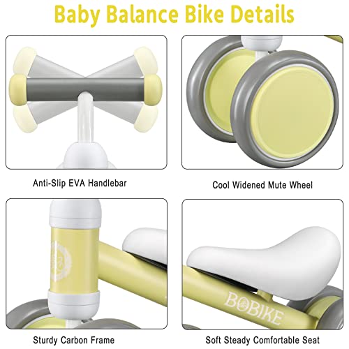 Baby Balance Bike Toys For 1 Year Old Gifts Boys Girls 10-24 Months Kids Toy Toddler Best First Birthday Gift Children Walker No Pedal Infant 4 Wheels Bicycle (Macaron Yellow) #TOP1