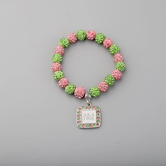 Image of Graduation Sorority Bracelet Pink and Green Bead Bracelet Alpha.K.A Greek Paraphernalia Sorority Jewelry