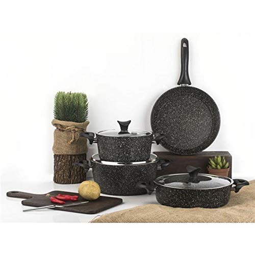 Buy WHEEJE Cookware Crown Mastercook 7 Piece Black Granite Cookware Set