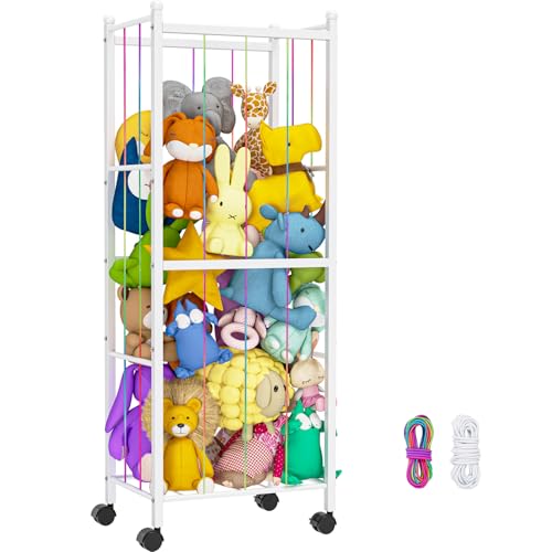 Image of Snughome Stuffed Animal Zoo Storage, Extra Large Plush Stuffed Animal Holder Standing, Kids Toy Storage Organizer Shelf Basket with 2 Sets of Elastic Bands for Nursery Playroom Bedroom Organization