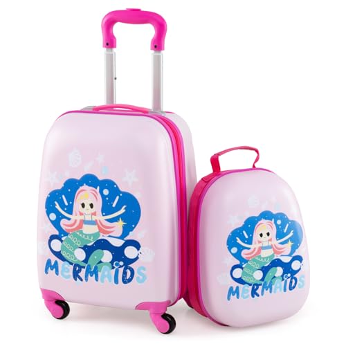 , 12" & 16" Kids Carry On Luggage Set With 4 Spinner Wheels, Lightweight Rolling Spinner Suitcase For Children Toddlers Boys And Girls Travel (mermaid)