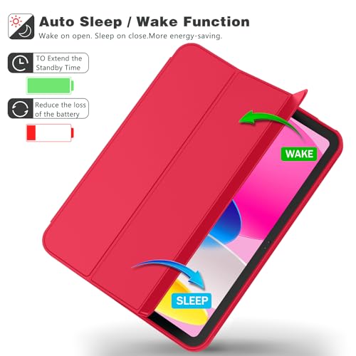 Image of ToaPoia Case for iPad (A16) 11 Inch 2025 /iPad 10th Generation 10.9 Inch 2022, Slim Trifold Stand Protective Cover with Pencil Holder and Soft TPU Back,Support Auto Sleep /Wake (Red)