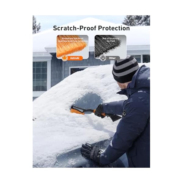 AstroAI 2 Pack 27" Snow Brush and Ice Scrapers for Car Windshield, Detachable Snow Scrapers with Ergonomic Foam Grip for Cars, Trucks, SUVs (Heavy Duty ABS, PVC Brush, Orange) - Image 5