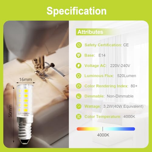GY E14 LED Corn Light Bulb 3.2W Fridge Energy Efficiency Bulb(40W Equivalent),Neutral White 4000K,520LM,Non-dimmable Small Screw Lamps for Home Refrigerator/Cooker Hood/Night Light - Image 2