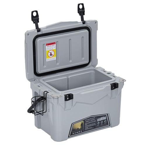Portable Ice Cooler Heavy Duty, Versatile Ice Chest with Cup Holder, Fish Ruler, and Bottle Openers for Camping, Beach, Boat, Fishing, and Picnics Gra