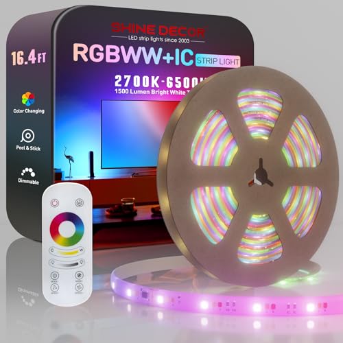 Shine Decor LED Strip Light RGBWW +CCT +IC, Multi Functions Warm/Cool White Tunable Bright Dimmable...