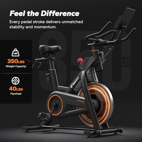 Image of Merach Magnetic Exercise Bike, Heavy Duty Stationary Bike with Automated Resistance, 300 350 Lbs Weight Capacity, Low Noise Indoor Workout Bike for Home Gym with Self-Developed App