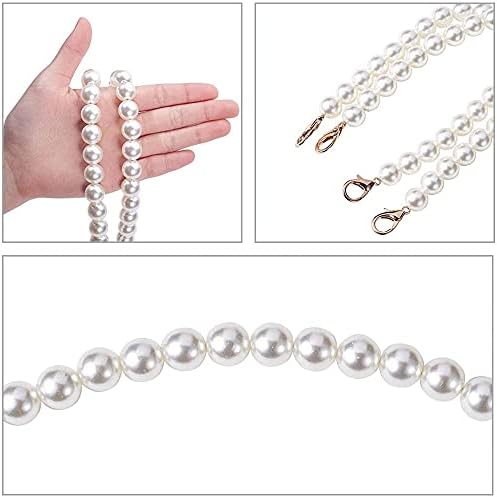 ANCLLO 3PCS DIY Okrągły pasek z imitacji pereł, wymienny pasek z łańcuszkiem, akcesoria do torebek, krótka rączka z metalowymi klamrami, perłowy pasek z łańcuszkiem (32 cm / 12,6 cala