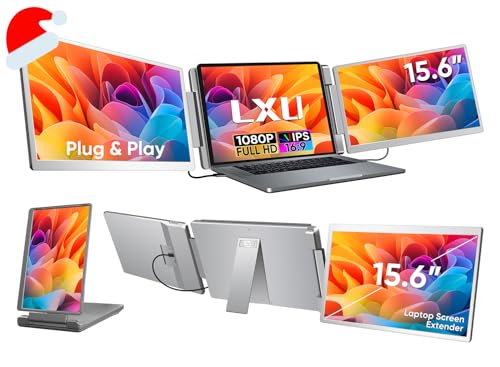 LXU Laptop Screen Extender, 15.6' FHD 1080P IPS Laptop Monitor Extender Triple Screens, Portable Monitor for Laptops 12~17.3 inch, Plug n Play Extended Monitor for MacBooks(NOT M1 M2 M3)/Windows