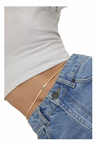 Gold Waist Chain, Waterproof, Non-Tarnishing 18K Filled Belly Chain For Women, Sexy Gold Waist Chains For Beach, Gold Body Chain Bikini Jewelry, Gold Filled Stainless Steel Body Jewelry For Women, Herringbone Flat Snake Chain #TOP6