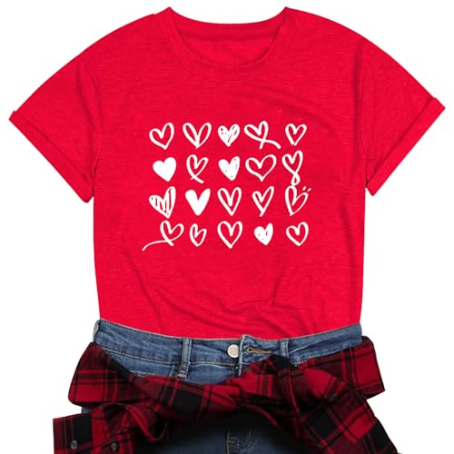 Image of Valentines Shirts for Women Valentine Love Heart Printed Graphic Tshirt Cute Girls Casual Top