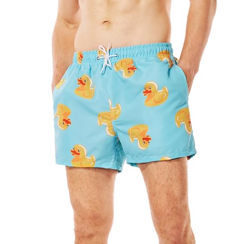 MADHERO Mens Swim Trunks Short Funny Swimming Shorts Bathing Suit with Mesh Liner 3 Inch Little Duck Size 2XL