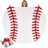 Batiyeer 60 Inch Round Baseball Throw Blanket, Reversible Knitted Microfiber Baseball Senior Night Throw Gift for Teens Adults, Double Sided Soft Warm Sports Blanket for Couch Sofa Game Room Decor