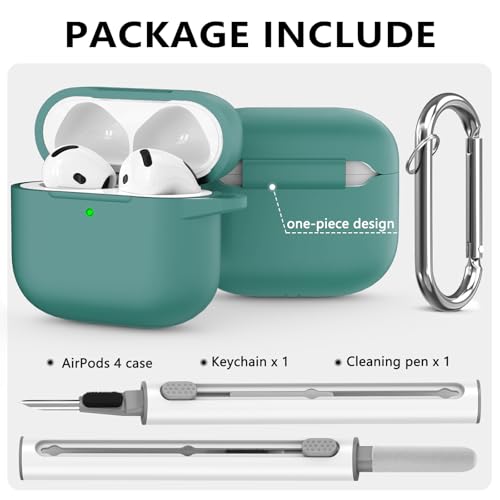 Image of Ljusmicker for AirPods 4 Case 2024 with Cleaner Kit,Pine Green | Soft Silicone Protective Cover for Apple AirPods 4th Generation Case with Keychain for Women Men,Shockproof