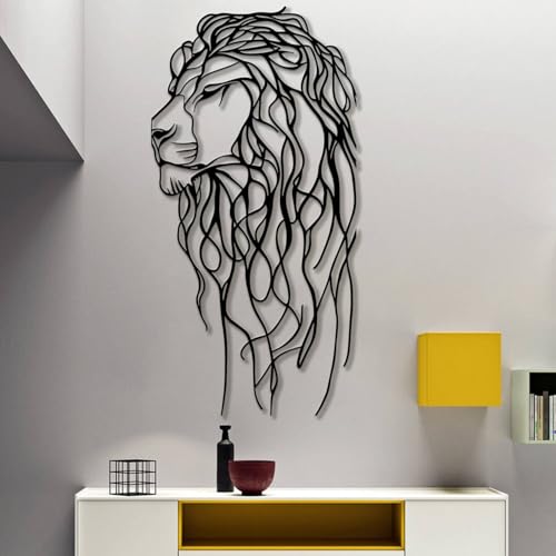 Décoration murale lion en métal noir 75x150 cm pour salon