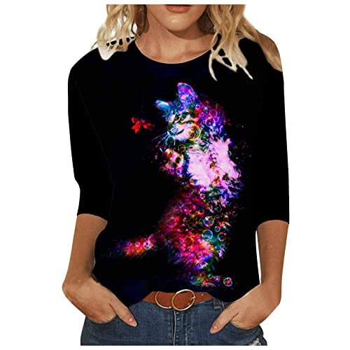 TTJZ Blusentop Damenen Soft Tøp Wintern Langen Classic Longtops Unterdamen Ruffle Rundhalsausschnitt Gummizug Polyester Tiermotiv Buissnes Langen Ärmeln 06-Mehrfarbig L Cover