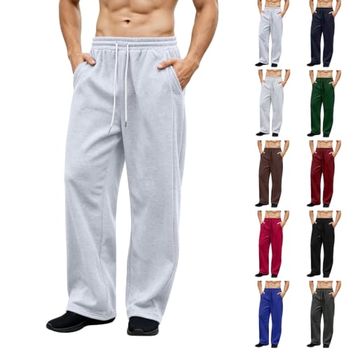 Mens Fleece Lined Sweatpants Straight Leg Open Bottom Pants with Pockets