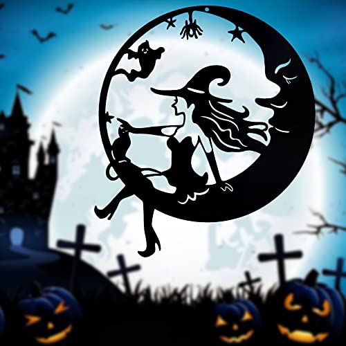 QMCAHCE Décoration murale 3D en forme de sorcière pour Halloween, décoration murale en métal pour maison, bureau, salon, jardin, chambre à coucher, sculpture (lune) Cover