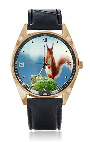 Preisvergleich Produktbild Cute Pet Squirrel Personalisierte Herren Damen Armbanduhr Wasserdicht Edelstahl Quarz Armbanduhr mit austauschbarem Lederband