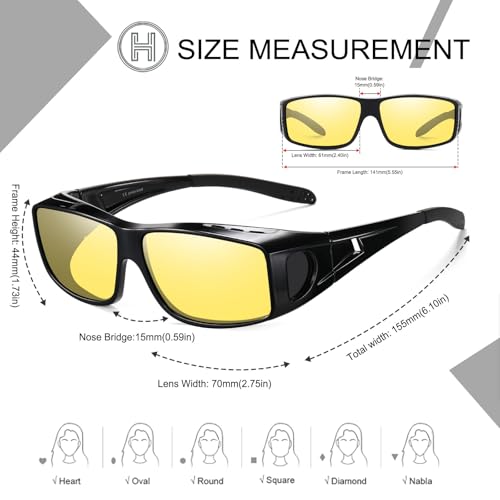 Image of HAOLOTA Night Vision Driving Over Glasses, Polarized Nighttime Glasses Men Women Anti Glare Yellow Tinted Lens