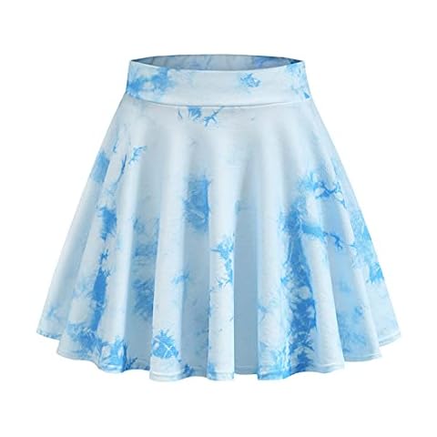 KSHUN Women's Mini Skater Skirt Basic Casual Tie Dye Elastic High Waist Flared Skater Short Skirts, Blue, X-Large Cover