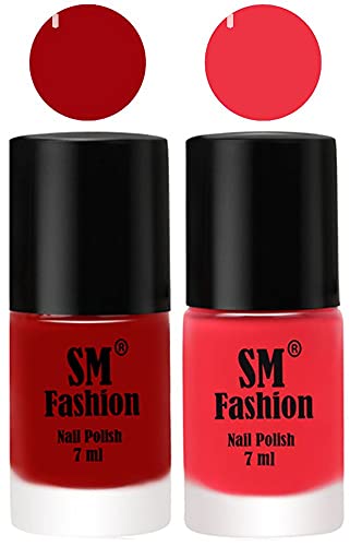 Image of Long Lasting Nail Polish | Nail Paint Combo 7 ml Each) - Set of 2 Light Red-Rose Pink