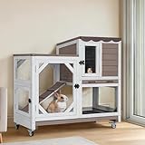 Aivituvin Rabbit Cage Indoor, 2-Story Bunny Cage with Leak-Proof Trays, Chew-Proof Wooden Rabbit Cage on Wheels for Small Pets (39.3