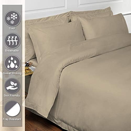 Pizuna 100% Cotton King Size Duvet Cover Sets Simply Taupe, 400 Thread Count Long Staple Cotton King Duvet Cover 230x220cm - Image 3