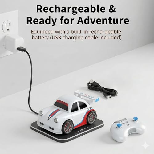 Image of Remote Control Car, Intelligent Inductive Movement Toy Car with Auto-Follow Mode, obstacle avoid and 360Spins Drift, 2.4Ghz RC Racing Car Simulated Sounds and Headlights, Ideal Gift for kids (WHITE)