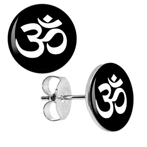 DianaL Boutique 316L Stainless Steel Om Ohm Aum Symbol Earrings Stud Two Tone with a Gift Box Fashion Jewelry