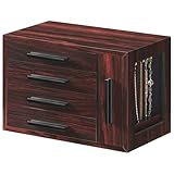 HOOBRO Caja Joyero, Organizador de Joyas de 4 Niveles de Madera con Ventana Transparente, Caja de Joyas para Pendientes, Collares, Anillos, Nogal oscuro y Negro
