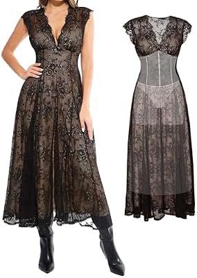Popilush Lace Formal Cocktail Wedding Guest Dress for Women - Skin, XL