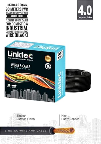 Image of PVC Insulated Copper Wire, Single Core, Black, 90 Metres, for Domestic and Industrial Use (BLACK, 4.00 SQ MM)