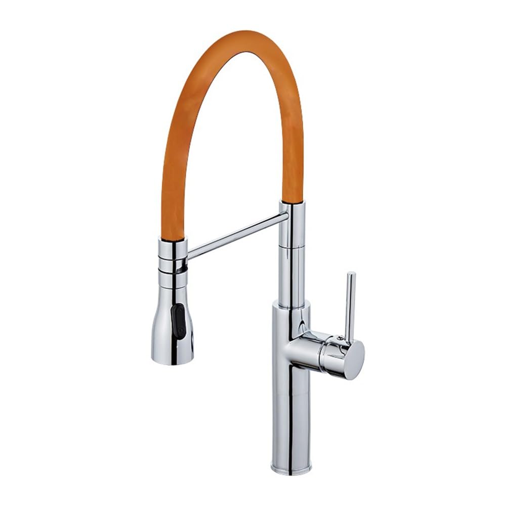 Blyqxs Orange Kitchen Faucet Pull Out Deck Mounted Swivel Mixer Dual Sprayer Nozzle Water Tap Xt-67(Orange)