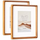 8x10 Picture Frame Set of 2, USA-Sourced Teak Wood Photo Frame with HD Tempered Glass, Handcrafted Rounded Corner 8 x 10 Wooden Frames Matted to 5x7 Photos, 8x10 Frames, Tabletop or Wall Display