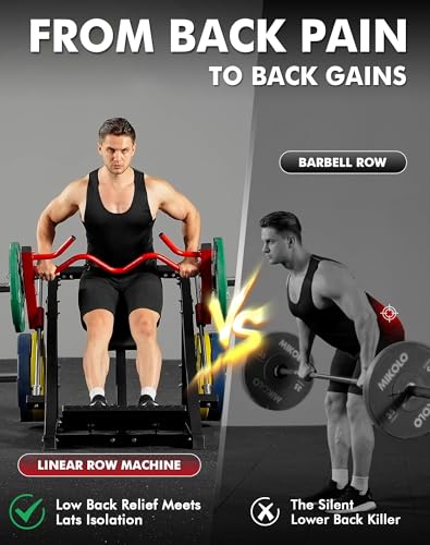Mikolo Linear Row Machine, Back Workout Machine for Home Gym, Plate-Loaded Back Machine with Linear Bearing, Back Row Machine LAT Training Equipment SR06 Ultra