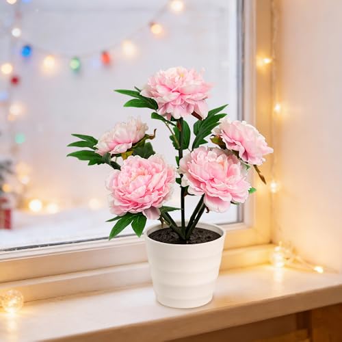 Image of Pink Peony Artificial Flower Lamp, Night Light for Bedroom Wedding Bar Coffee Shop Decor, Christmas Valentines Mothers Day Anniversary Birthday Gifts for Women Mom Grandma Wife Friend