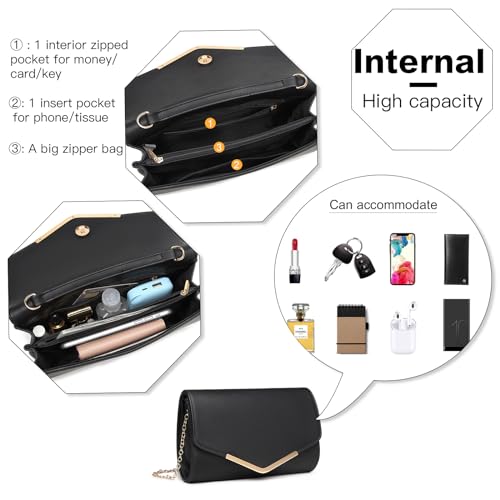 Miss Lulu Damen Clutch Elegante Umschlag Abendtasche mit Kette Hochwertige Handtasche für Hochzeit Party und Abschlussball