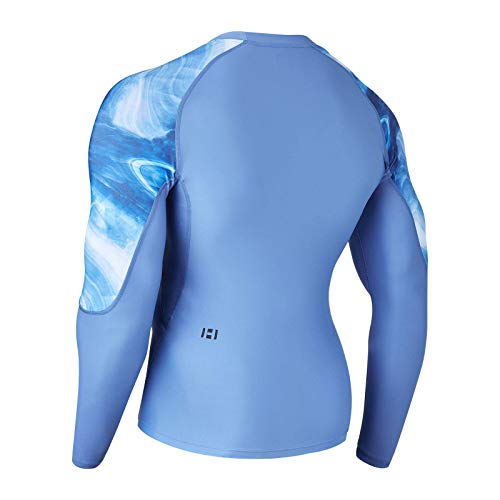 ADOREISM Men's Rash Guard Long Sleeves Splice UPF 50+ BJJ Jiu Jitsu Rash Guard Compression Swimming Shirts (Ocean, XL)3