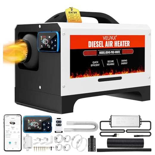 VELPAX Calentador Diésel Portátil Todo en Uno 12 V 24V 220V 8KW,Bluetooth App Calentador de Aire Diesel 0,16-0,52 L/h LCD de Control Remoto,Adecuado para Autocaravanas,Coches,Camiones,Autobuses